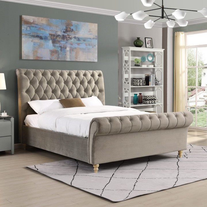 Luxury Velvet Bed Frame Beige 5Ft| J&B Furniture lreland