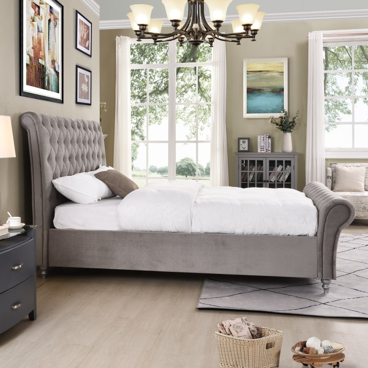 Luxury Velvet Bed Frame 5Ft Silver | J&B Furniture Ireland