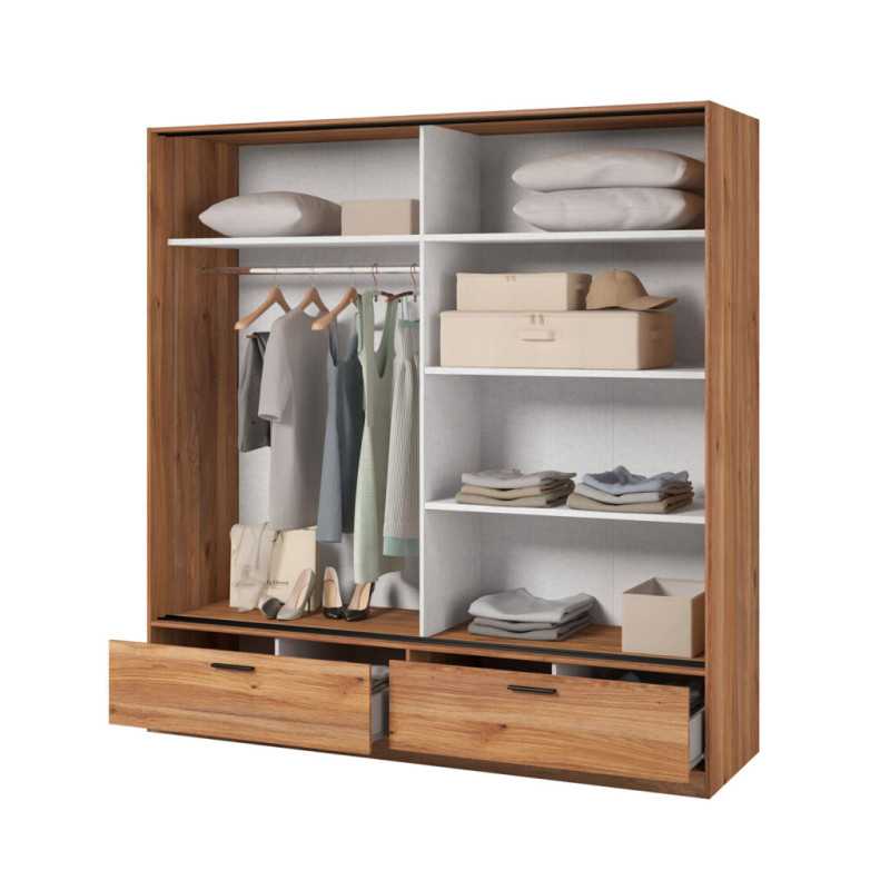 Sliding Wardrobe with Drawers and Mirror Oak