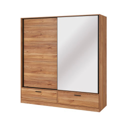 Sliding Wardrobe with Drawers and Mirror Oak