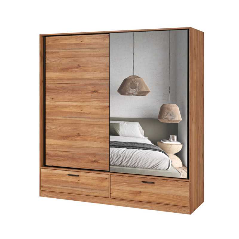 Sliding Wardrobe with Drawers and Mirror Oak