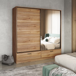 Sliding Wardrobe with Drawers and Mirror Oak