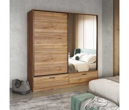 Sliding Wardrobe with Drawers and Mirror Oak
