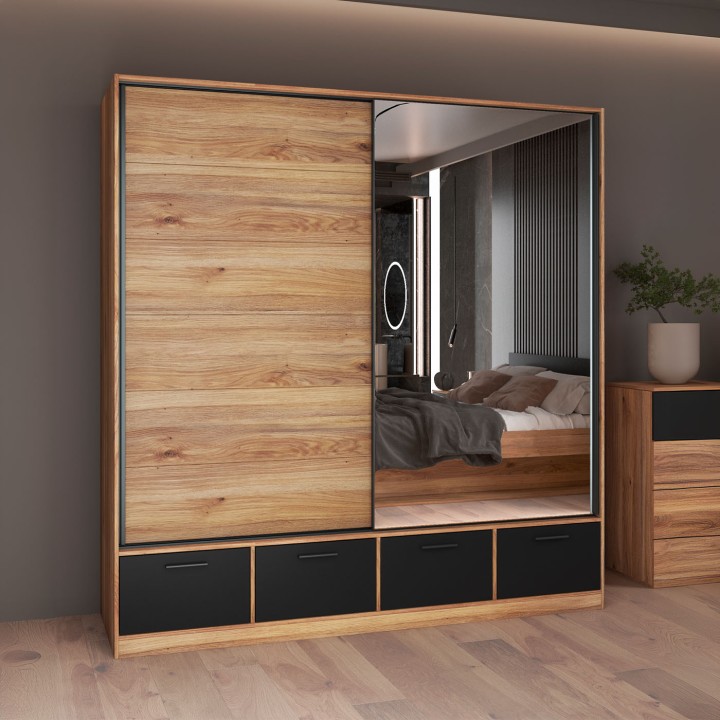Mirrored Sliding Wardrobe with Drawers