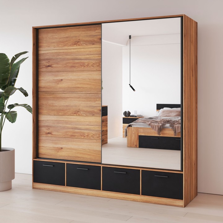 Mirrored Sliding Wardrobe with Drawers