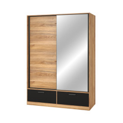 Beta 150cm Sliding Door Wardrobe – Mirror & Drawers in Oak