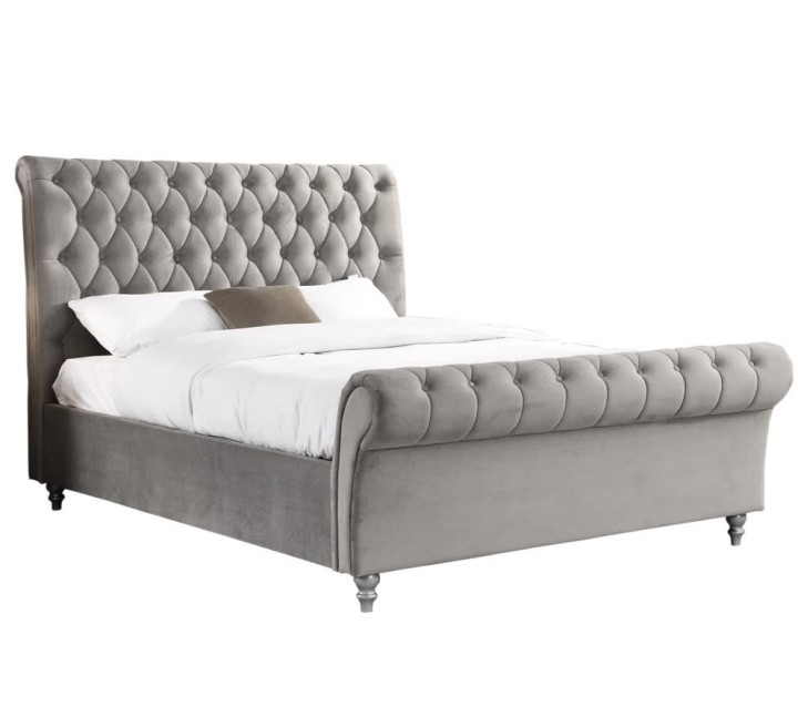 Luxury Velvet Bed Frame 4Ft6 Silver | J&B Furniture Ireland