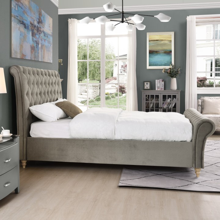 Luxury Velvet Bed Frame Beige 4Ft6 | J&B Furniture lreland
