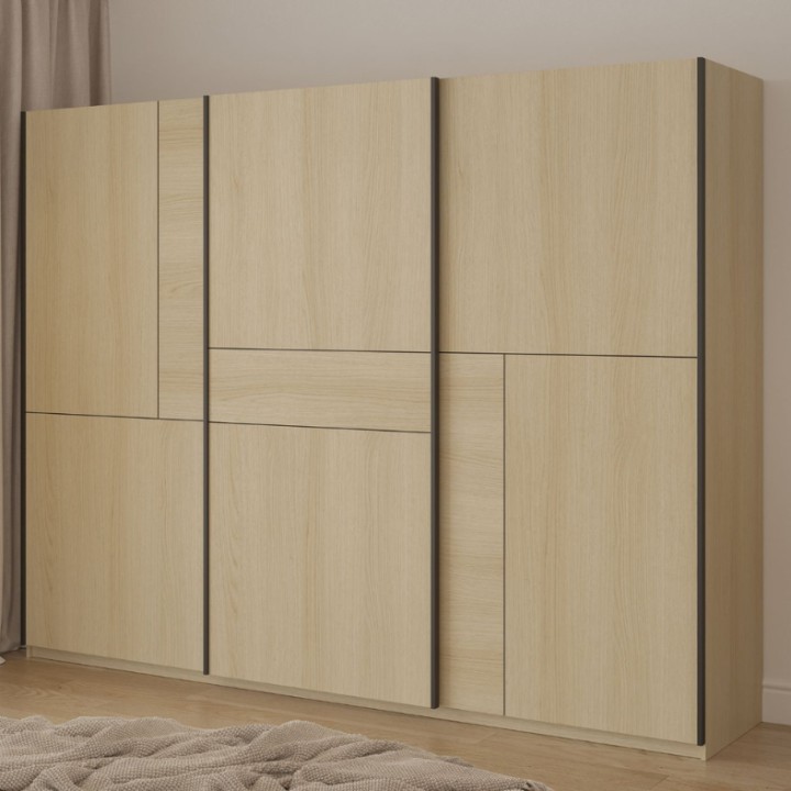 Cube- 270cm  Sliding Wardrobe Oak Modern and Spacious| J&B