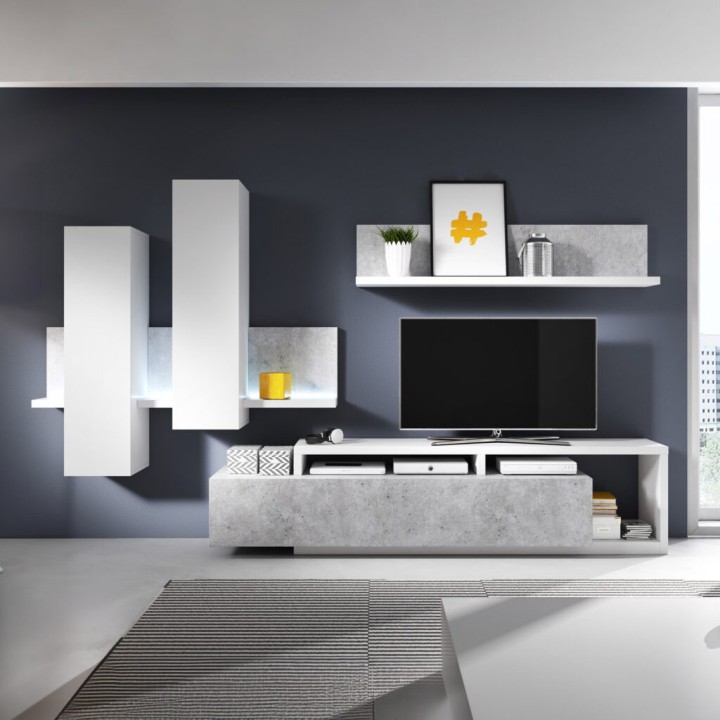 Bora Modern Wall Unit Concrete White W/Light - J&B Furniture