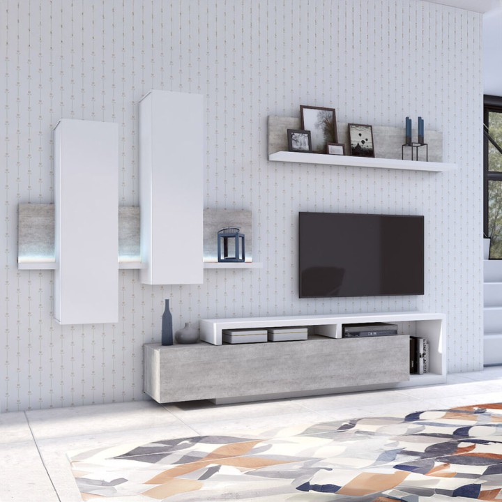 Bora Modern Wall Unit Oak /White With Light - J&B Furniture