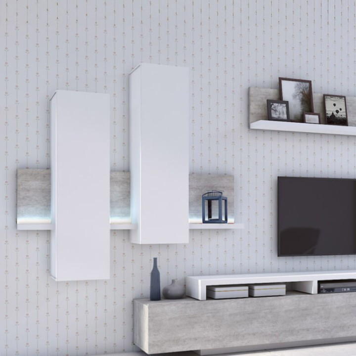 Bora Modern Wall Unit Oak /White With Light - J&B Furniture