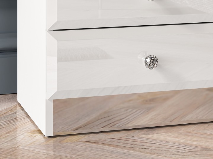 Glamour White Bedside Table Crystal Handle - J&B Furniture