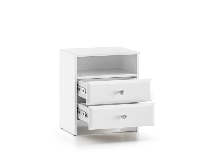 Glamour White Bedside Table Crystal Handle - J&B Furniture