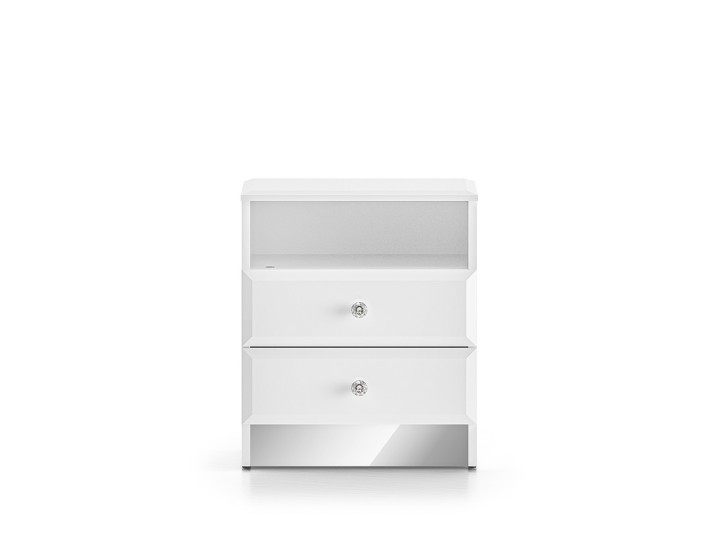 Glamour White Bedside Table Crystal Handle - J&B Furniture