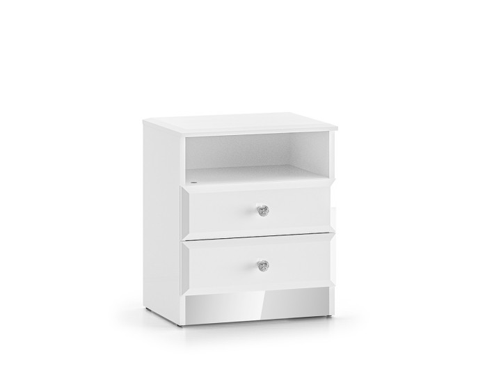 Glamour White Bedside Table Crystal Handle - J&B Furniture
