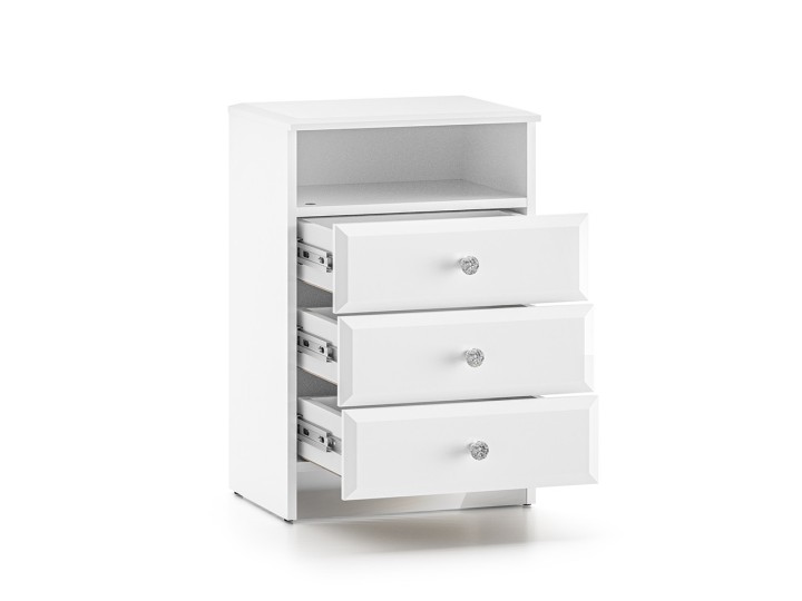 Glamour Bedside White Table Crystal Handle - J&B Furniture
