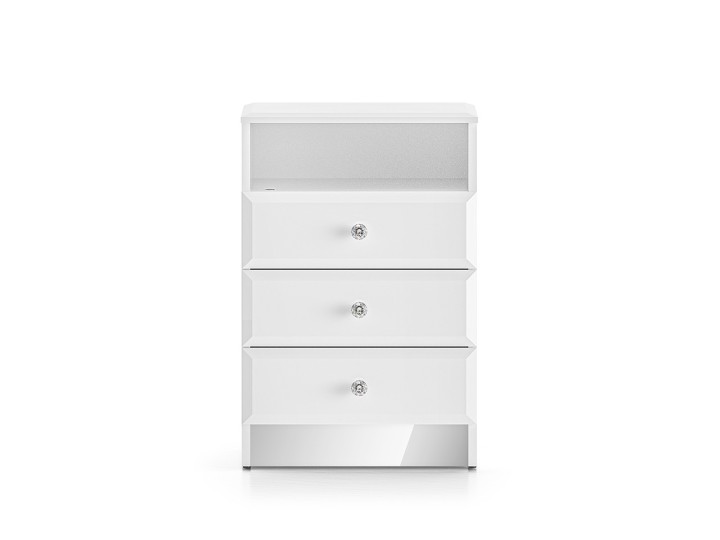 Glamour Bedside White Table Crystal Handle - J&B Furniture