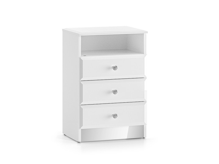 Glamour Bedside White Table Crystal Handle - J&B Furniture
