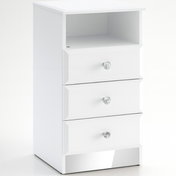 Glamour Bedside White Table Crystal Handle - J&B Furniture
