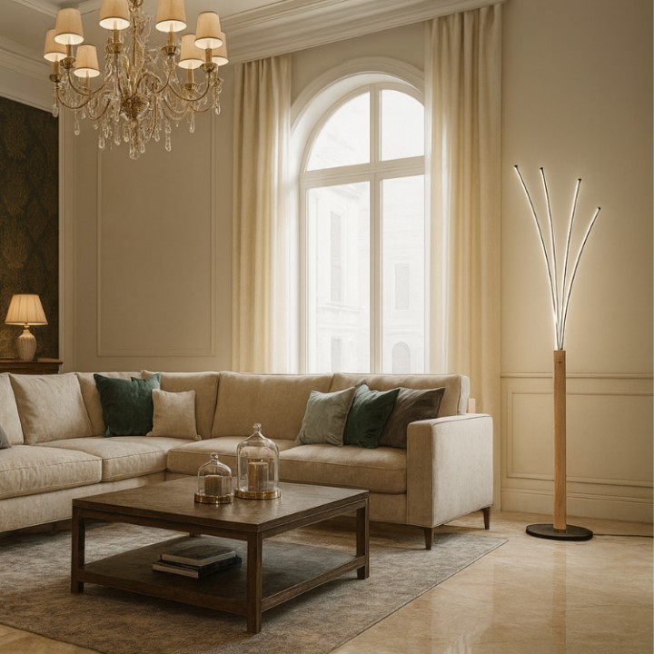 VELDEN Floor Lamp – Modern Oak & Black LED | J&B Furniture