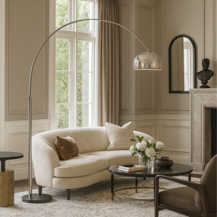 SOHO Floor Lamp – Chrome Arc & Marble Base | J&B Furniture