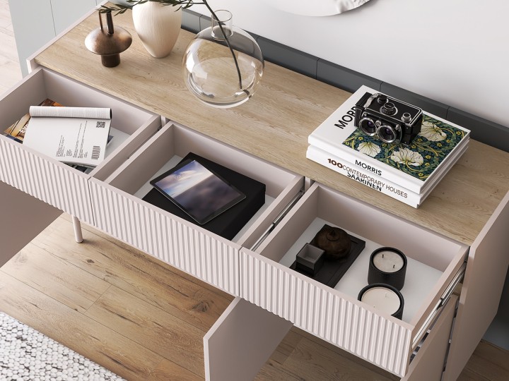 Dunea Modern Sideboard – Cashmere & Oak, 3 Doors 1 Drawer - J&B Furniture