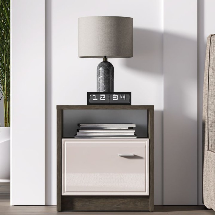 Bedside Table – Modern Nightstand Oak and Cashmere - J&B Furniture