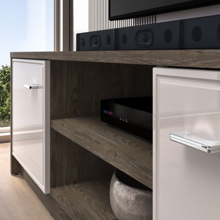 Modern TV Unit in Oak and Cashmere