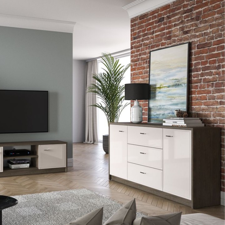 Modern TV Unit in Oak and Cashmere