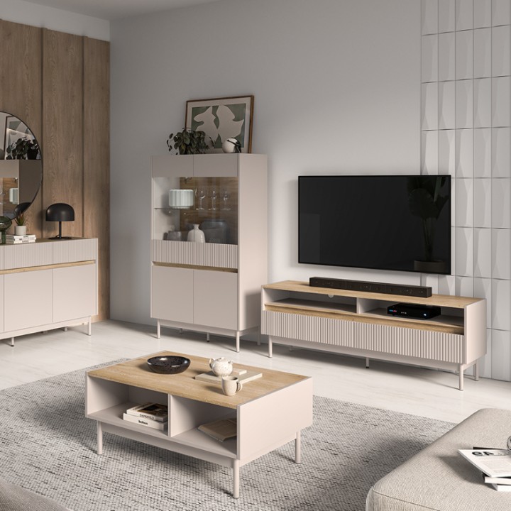 Dunea Modern Coffee Table – Cashmere & Oak - J&B Furniture
