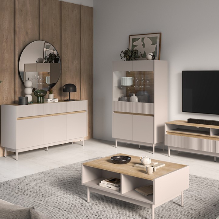 Dunea Modern Sideboard – Cashmere & Oak, 3 Doors 1 Drawer - J&B Furniture