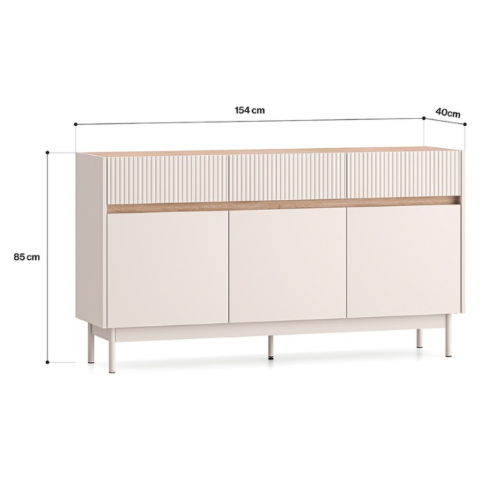 Dunea Modern Sideboard – Cashmere & Oak, 3 Doors 1 Drawer - J&B Furniture