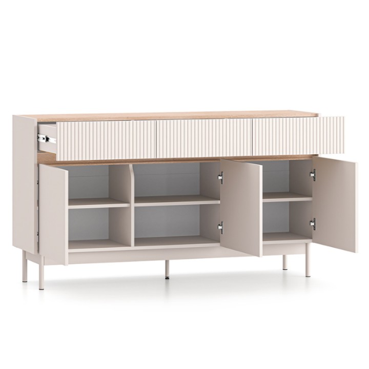 Dunea Modern Sideboard – Cashmere & Oak, 3 Doors 1 Drawer - J&B Furniture