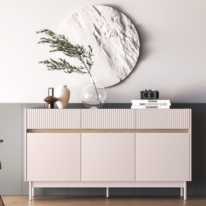 Dunea Modern Sideboard – Cashmere & Oak, 3 Doors 1 Drawer - J&B Furniture