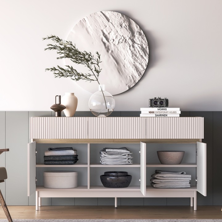 Dunea Modern Sideboard – Cashmere & Oak, 3 Doors 1 Drawer - J&B Furniture