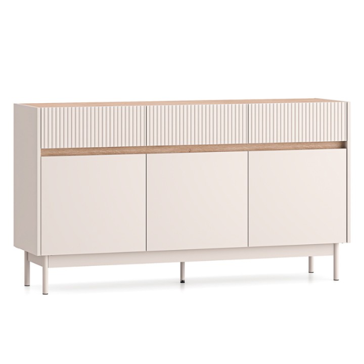 Dunea Modern Sideboard – Cashmere & Oak, 3 Doors 1 Drawer - J&B Furniture