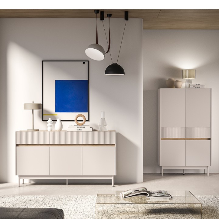 Dunea Tall Cabinet Cashmere and Oak - J&B Furniture
