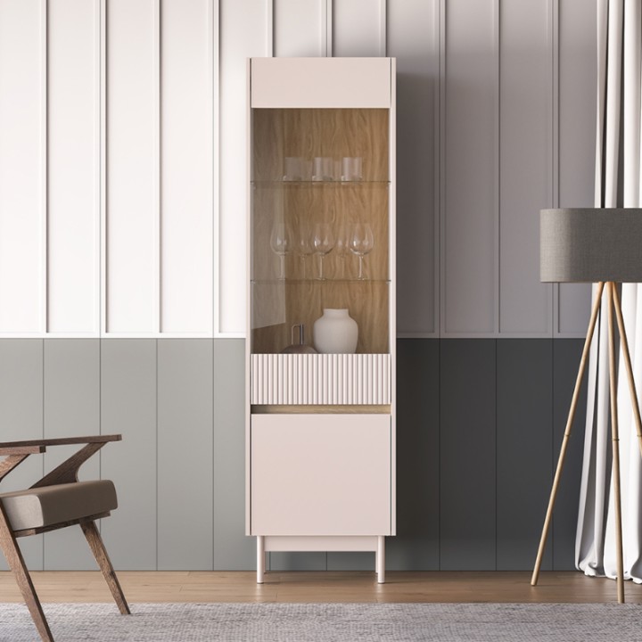 Tall Display Cabinet in Oak and Cashmere – Dunea | J&B