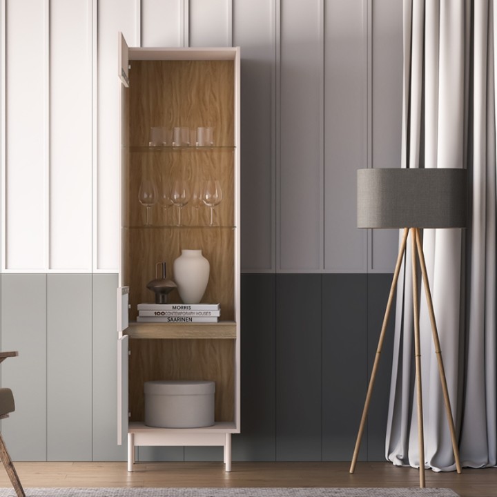 Tall Display Cabinet in Oak and Cashmere – Dunea | J&B