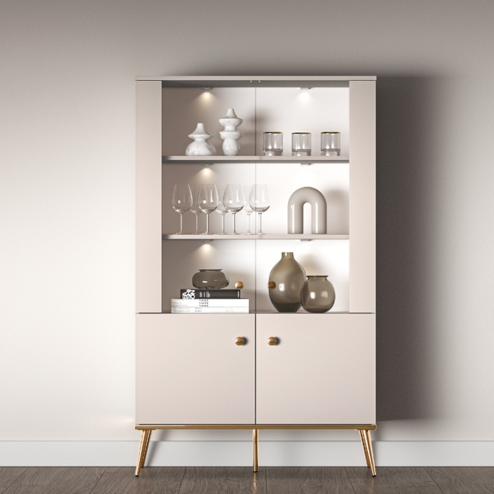 Elegant Glass Display Cabinet in Cashmere | J&B Furniture