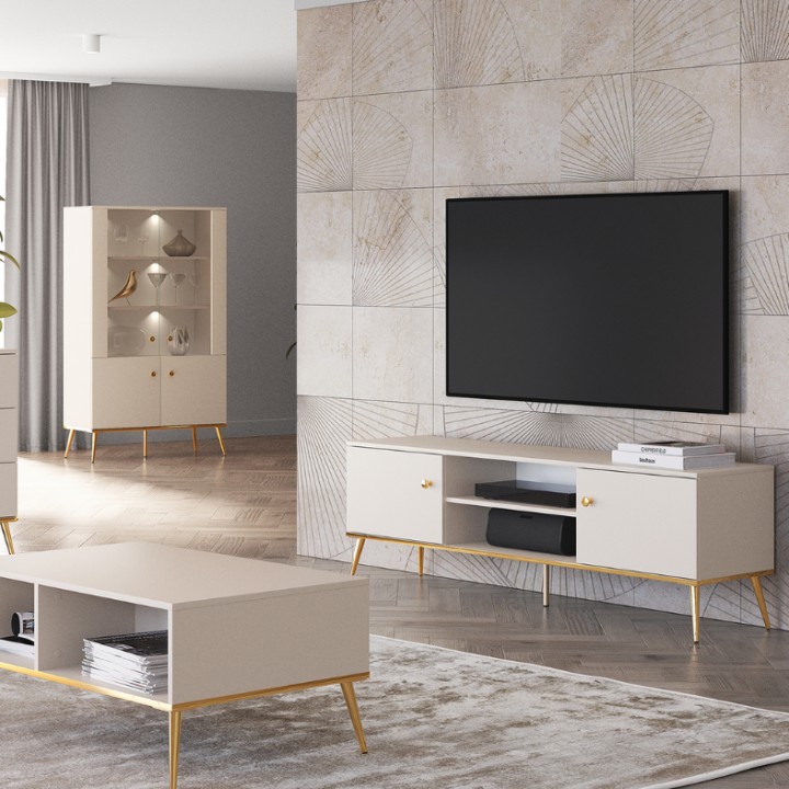 Elegant Glass Display Cabinet in Cashmere | J&B Furniture