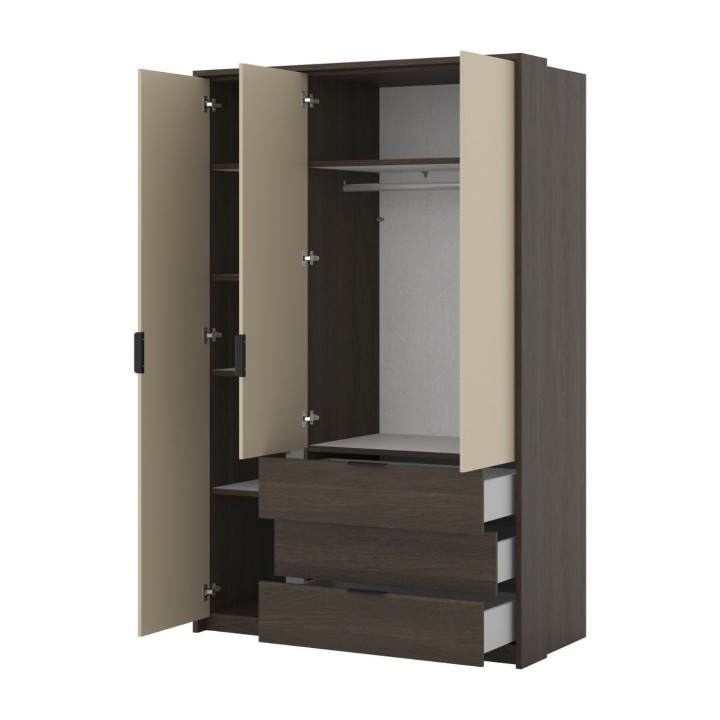 MOLA Wardrobe – 3 Door 3 Drawer Oak & Beige -J&B Furniture