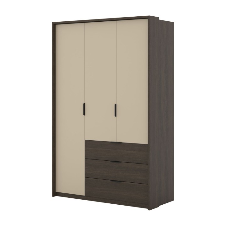 MOLA Wardrobe – 3 Door 3 Drawer Oak & Beige -J&B Furniture