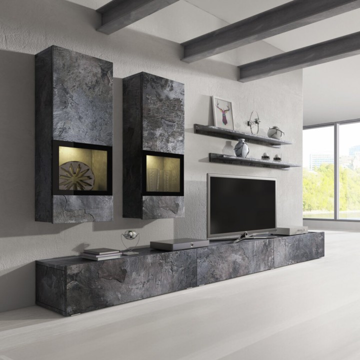 Baros Modern Tv Wall Units in schiefer - J&B Furniture