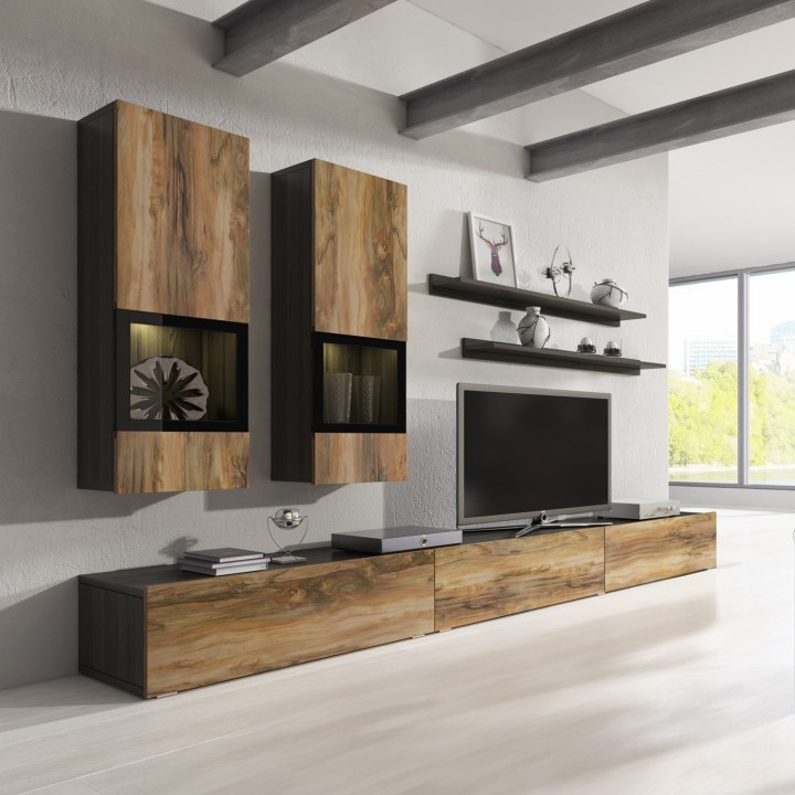 Baros Modern Tv Wall Units Ireland OAK AND BLACK - J&B Furniture