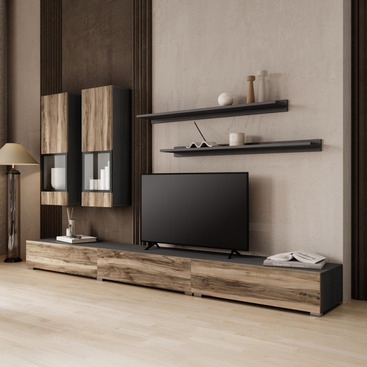 Baros Modern Tv Wall Units Ireland OAK AND BLACK - J&B Furniture