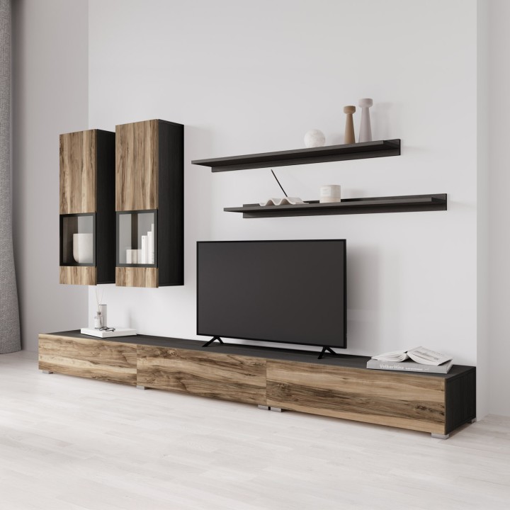 Baros Modern Tv Wall Units Ireland OAK AND BLACK - J&B Furniture