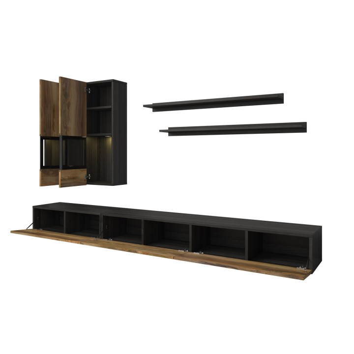 Baros Modern Tv Wall Units Ireland OAK AND BLACK - J&B Furniture