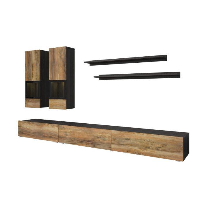 Baros Modern Tv Wall Units Ireland OAK AND BLACK - J&B Furniture
